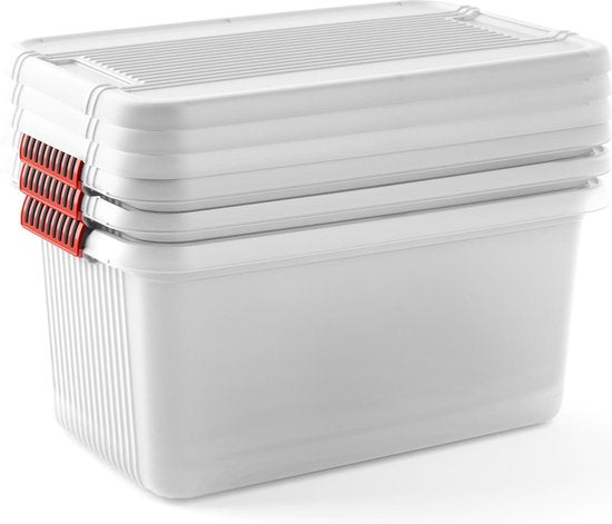 Kis K Latch Box L - Opbergbox met Deksel - 43L - 59x39x28 - Transparant/Oranje clips
