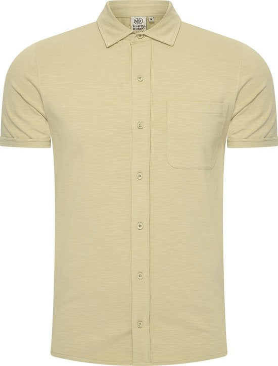 Mario Russo Korte Mouwen Overhemd - Overhemd heren - Polo Shirt Heren - t shirt heren - L - Licht olijfgroen