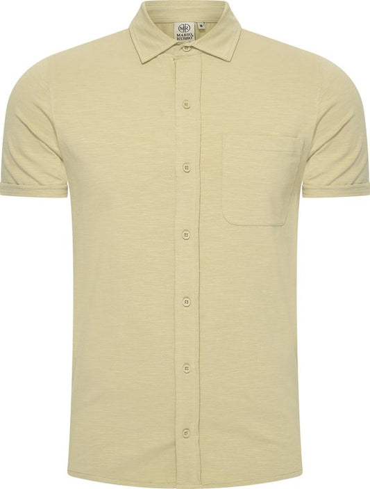 Mario Russo Korte Mouwen Overhemd - Overhemd heren - Polo Shirt Heren - t shirt heren - L - Licht olijfgroen