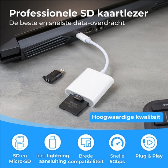 Nuvance - SD Kaart Lezer - SD Kaartlezer USB C - Card Reader - Lightning Adapter - Geheugenkaartlezer - Micro SD Adaper - SD Kaartlezer - Cardreaders - Micro SD Kaart Lezer