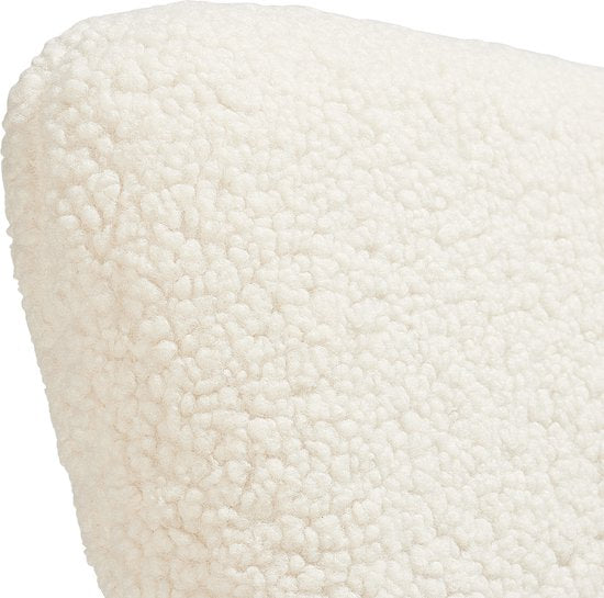 tectake® Oorfauteuil in Scandinavische stijl - Met hocker - Teddystoel Hygge - Stoel voor woonkamer, slaapkamer - Loungefauteuil - Goud metalen poten - Draagvermogen tot 150 kg - Crème