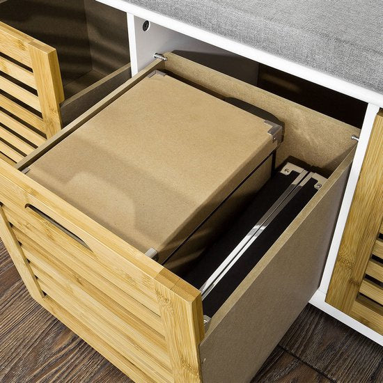 SoBuy Schoenenbank met zitkussen voor gang of woonkamer, 3 afneembare manden, 105x43x35 cm, FSR23-WN
