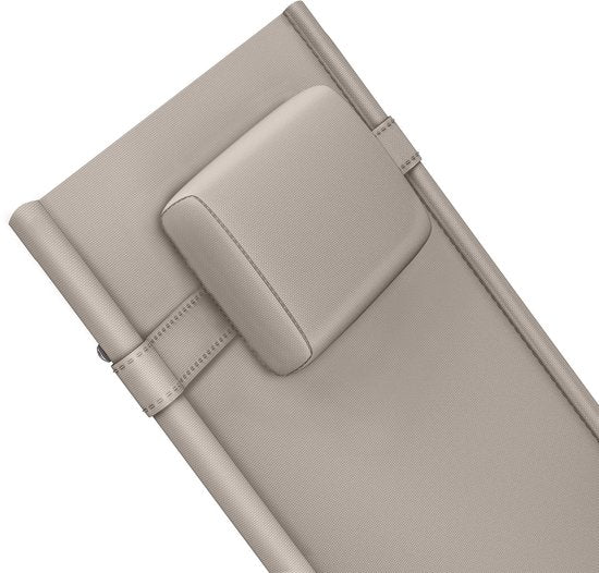 tectake® Ligstoel Taya - Ergonomisch Ligbed voor Tuin, Terras, Balkon - Relaxstoel met Schommelfunctie - Tuinstoel met Comfortabele Armleuningen, Hoofdsteun en Opbergvak - Weerbestendig en Waterafstotend - 120kg Draagkracht - Beige