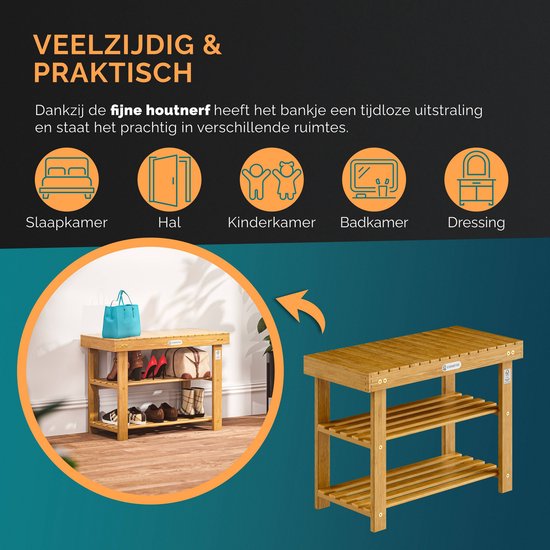 Casaria Schoenenrek - Zitbank 3 Schappen 50x30x46cm – Acaciahout