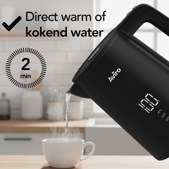 Aviro Waterkoker Met Temperatuurregeling - Warmhoudfunctie - 1.7L - RVS - Dubbelwandig - Elektrisch - 2000W - Zwart