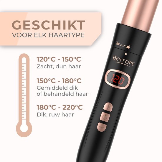 Bestope 6 in 1 Krultang met opzetstukken - Keramische Haarkruller - 13 tot 32mm - Rosé goud