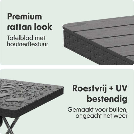 LifeGoods Bistroset - 3-delig - Inklapbaar - Rattan Look - Tuinset met Bijzettafel - Zwart - 200kg Draagkracht - Weerbestendig