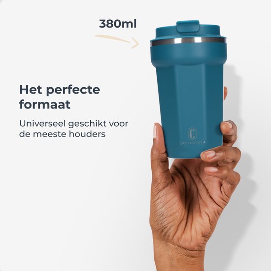 Castagnola Thermosbeker - Koffiebeker To Go - Travel Mug voor Koffie en Thee - Theebeker - 380 ML - RVS - Blauw - Octagon