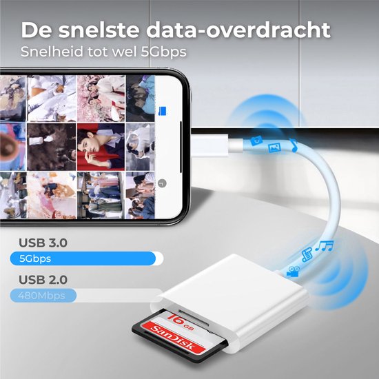 Nuvance - SD Kaart Lezer - SD Kaartlezer USB C - Card Reader - Lightning Adapter - Geheugenkaartlezer - Micro SD Adaper - SD Kaartlezer - Cardreaders - Micro SD Kaart Lezer