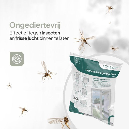 O'DADDY® Deurgordijn Deluxe FIBER - Magnetisch Vliegengordijn - Voor Nieuwbouw en Standaard Deuren - Eenvoudige Installatie - Deurhor Wit - 100x230 cm