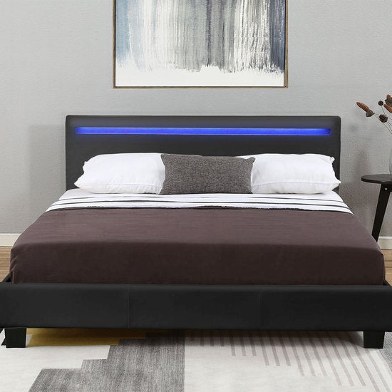 Gestoffeerd bed Verona - 120 x 200 cm - Zwart - LED Verlichting
