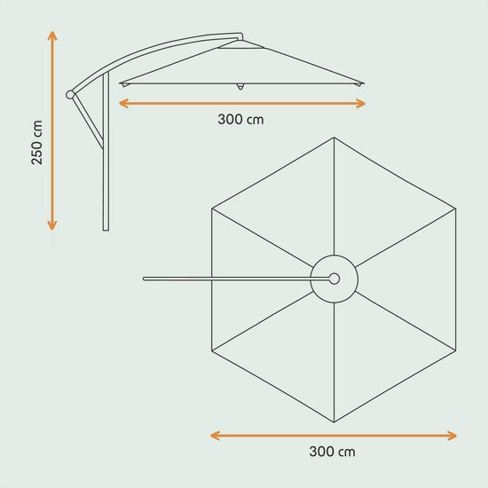 LifeGoods Zweefparasol - tot 8 Personen - Ø300cm - Waterdicht - met Hoes en Kruisvoet - Tuin - Donkergrijs