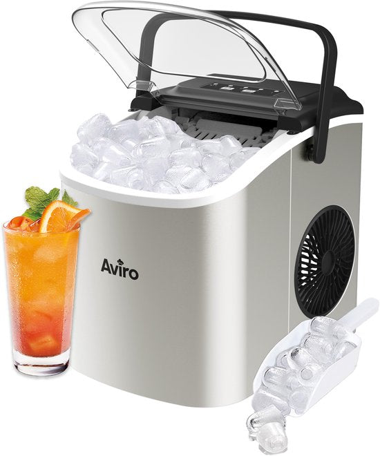 Aviro IJsblokjesmachine - 1,3L - Met IJsschep - Zelfreinigingsfunctie - 12KG / 24U - 9 Blokjes / 6 Min - Zilver