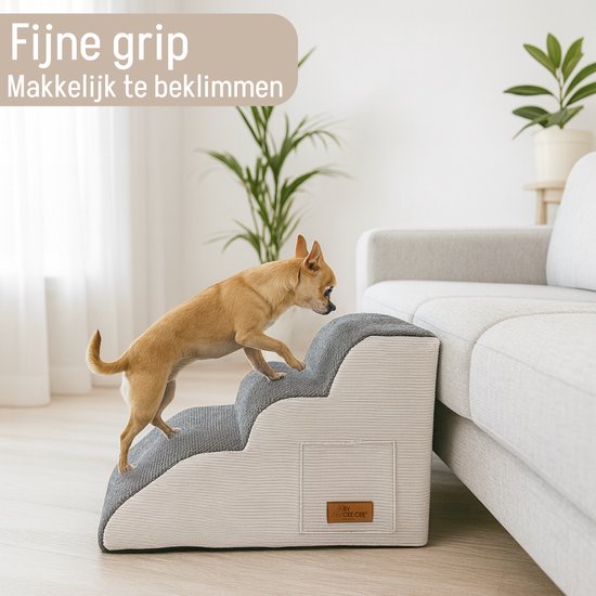 By Cee Cee Hondentrapje Voor Honden - Stevig - 3 Treden - 40x57x40cm - Grijs - Odi