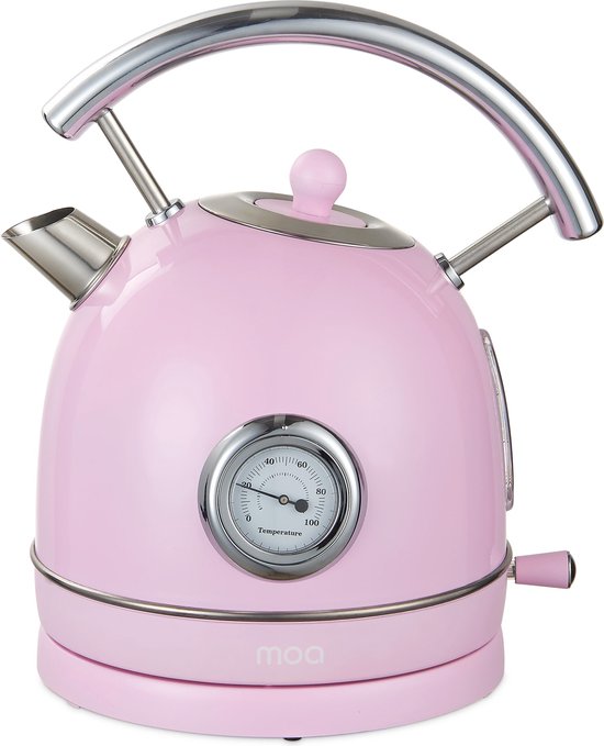 MOA Waterkoker Retro - 1,8 Liter - Elektrische Waterkoker - Anti Calcium Filter - BPA-vrij - RVS - 2200W - Pastel Roze