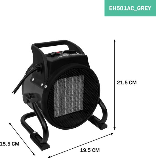 VONROC Elektrische kachel - Straalkachel - ventilatorkachel - keramisch - 3 standen: 1000W/2000W/ventilator - voor ruimten tot 20m2 - grijs