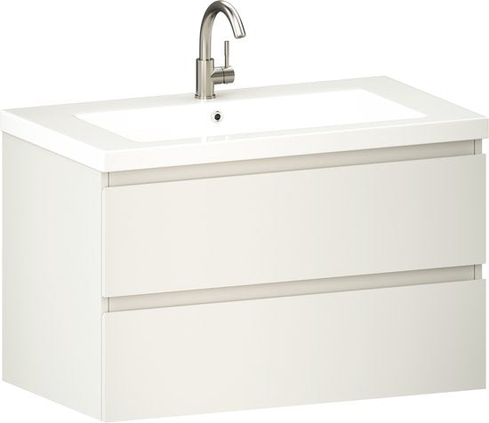 Mirlux Badkamermeubel Glanzend Wit 80 cm - Wastafel Wit - Badmeubel set - Wastafelmeubel Glanzend Wit