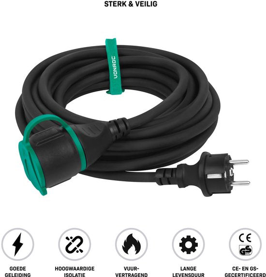VONROC PRO Verlengsnoer 10m – IP44 – Neopreenkabel H07RN-F 3x1,5 mm² - Incl. Kabelbinder (verlengkabel)