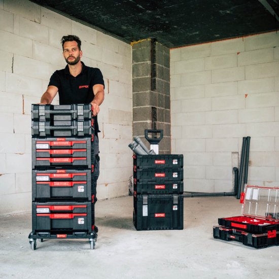 Qbrick System - PRO Transport Platform - 506 x 325 x 140 mm - Zwart Kunststof - Mobiele Basis met 4 Zwenkwielen & 2 Remmen - Maximaal 100 kg Draaglast