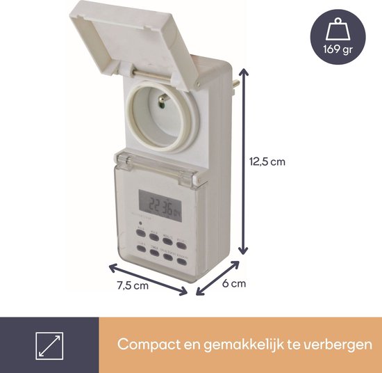 Perel Weektimer, digitaal, 230 V, 32 A, 3600 W, IP44, voor gebruik buitenshuis, Franse aarding type E, wit