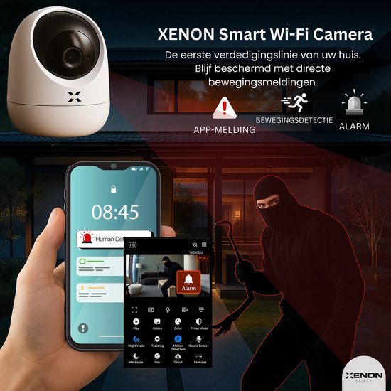 XENON Smart X7207 Beveiligingscamera binnen - Huisdiercamera met app -Beveiligingscamera's - Wifi Camera APP - Full HD 2MP - Volgt beweging en geluidsdetectie - Bewakingscamera
