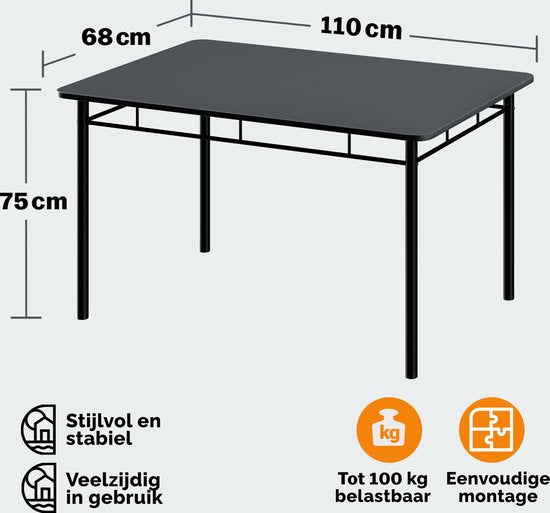 Casaria Eetkamerset Leo - 1x Eettafel 4x Stoel - Antraciet