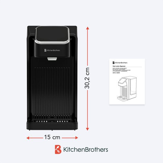 KitchenBrothers Heetwaterdispenser - 2.7L - Plastic - BPA vrij - 2600W - 30.20x15x26.40 cm - Zwart