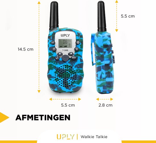 UPLY Walkie Talkie voor Kinderen en Volwassenen - Portofoon - 5KM Bereik - Set van 3