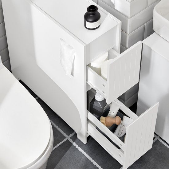 SoBuy Lage Kast, Staande Smalle Opbergkast, Smalle Badkamerkast, Toiletkast - Wit, 60x20x75cm, BZR111-W