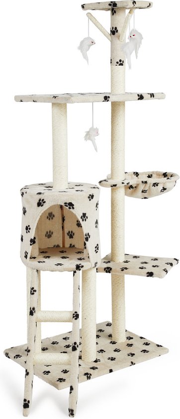 Lifa Living krabpaal - Krabpaal voor katten - Kattenpaal - 42x60x138,5 cm - creme/zwart