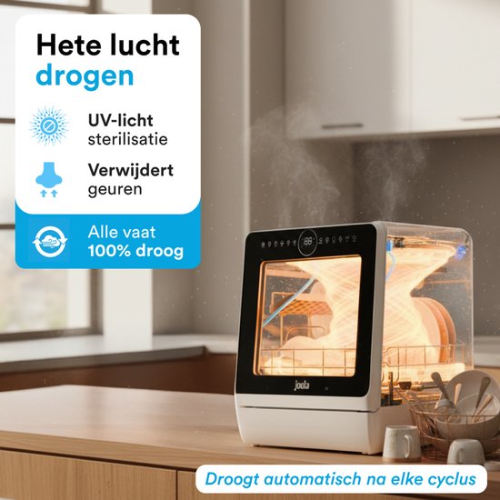 Joula Vrijstaande Mini Vaatwasser met Waterreservoir - 7 Wasprogramma's - 5 Couverts - Kleine Vaatwasser - Smalle Camping Afwasmachine Vrijstaand - 43x43x46 cm - Wit