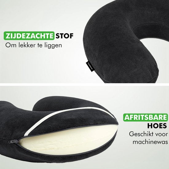 Travelhawk Nekkussen - Luxe Reiskussen - Memory Foam - Nekkussen Vliegtuig, Auto, Bus, Trein en Camping - Nek Kussens - Zwart