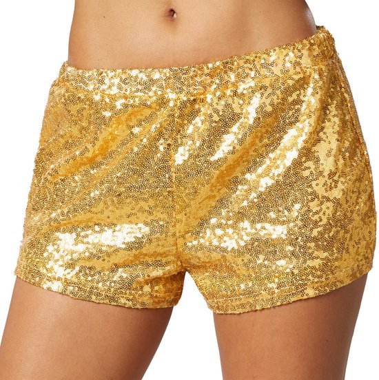 Dressforfun Pailletten-short goud L - verkleedkleding kostuum halloween verkleden feestkleding carnavalskleding carnaval feestkledij partykleding - 303888