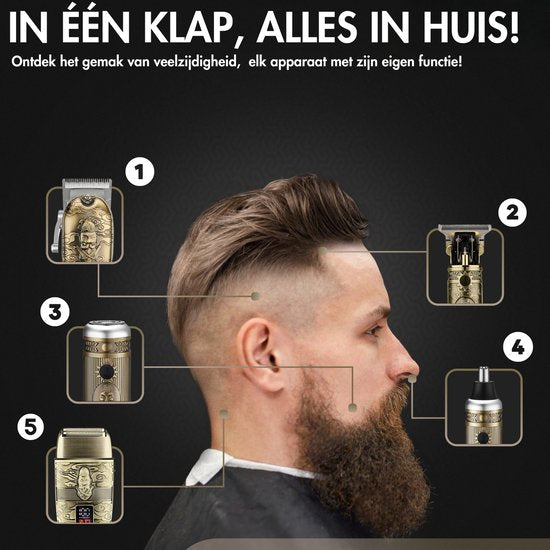 Professionele Draadloze 5-in-1 Tondeuse met Foil Shaver - Sansbeauté - Tondeuse Mannen Hoofdhaar - Cheveux Haar - Haartrimmer - Kapper Haar Machine - Haartondeuse - Trimmer Baard - Barbe Hair Clipper - Kapper Buddha Trimmer - Barber Set - Kappersset