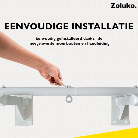 Zoluko Professionele Pull Up Bar Wandmontage - Incl. E-book - 150kg Draagkracht - Eenvoudige Bevestiging - Optrekstang Fitness - Pull Up Station voor Thuis Sporten - Chin Up Bar - Wit