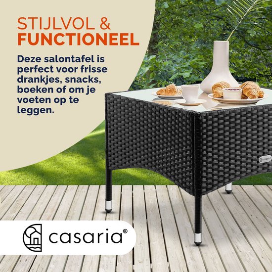 CASARIA Polyrattan Bijzettafel - Buiten 58x58x45cm - Zwart