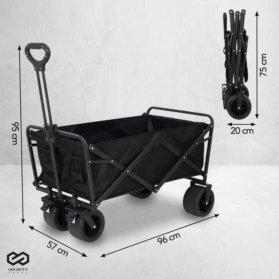 Infinity Goods Bolderkar XL - Opvouwbaar - 180KG Draagkracht - Draaibare Wielen - 95 x 57 x 96 CM - Verstelbaar - Zwart