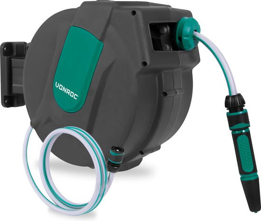 VONROC Wandslangenbox – Incl. 15m Slang, Spuitstuk & Oprolsysteem – Antraciet