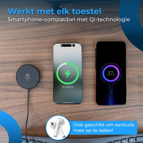 Nuvance Draadloze Oplader - 15W Snellader - Geschikt voor Magsafe - Wireless Charger - Incl. Usb-C Kabel - Zwart