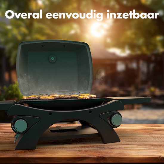 KitchenBrothers Gasbarbecue – Tafelmodel & 2 Hittezones – 10.000 BTU – 48 x 37 x 38 cm – Zwart