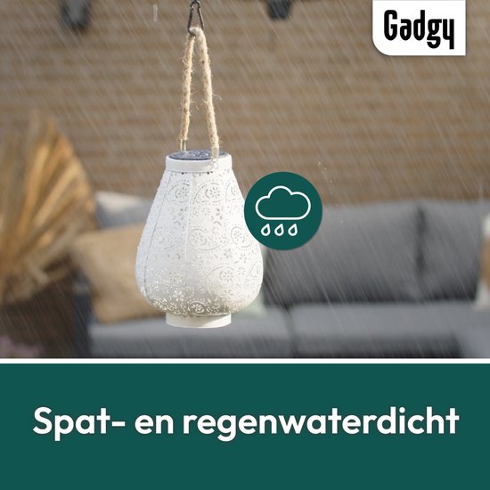 Gadgy Solar Lantaarn Mat Wit - Tafellamp set van 2 - Solar Tuinverlichting op Zonneenergie - Led Buitenverlichting met Dag/Nacht Sensor - Hanglamp - Tuinlantaarn - Metaal - 23 x Ø17.5CM
