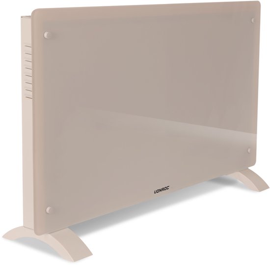 VONROC Luxe elektrische kachel - Convectorkachel met glazen paneel – 1000W/2000W- Verwarmt ruimtes tot 24m2 - Bediening zowel met app (via Wifi) als handmatig – Instelbare thermostaat en timer - Beige