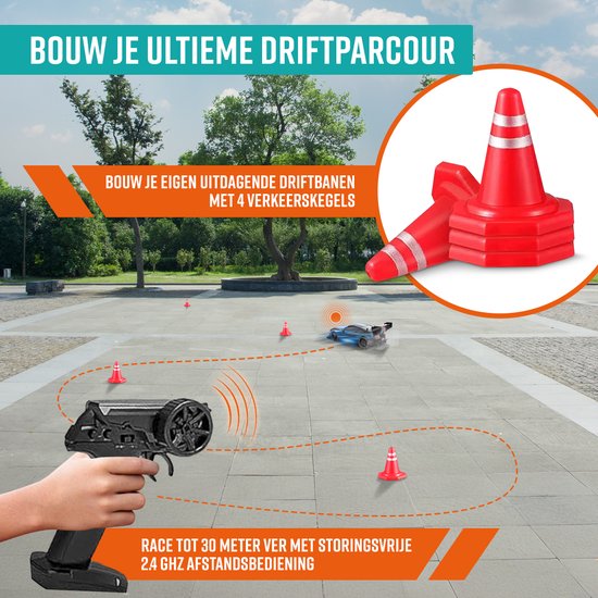 NAPI Bestuurbare RC Auto - Drift Car met 2 Accu’s, LED & Accessoires - 15 km/h - Buitenspeelgoed - Race Autos voor Jongens & Volwassenen - Buiten Speelgoed - Speelgoedauto Radiografisch - Drift King