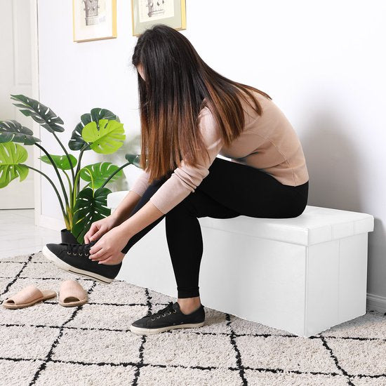 Casaria Zitbank met Opbergruimte - 80x40x40cm 100L Kunstleer – Wit