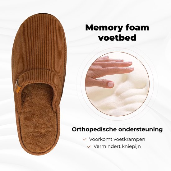 Pantoffels Heren - Sloffen - Maat 44/45 - Chestnut - Corduroy - Anti-slip - Comfeet