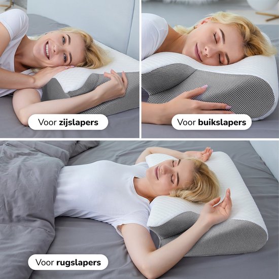 Alyze Anti snurk kussen - Voor iedere slaaphouding - 60x40 cm - Hoofdkussen - Apneu - Ergonomisch & orthopedisch - Slaap - Vlinder - Kussen - Nekklachten - Memory foam - wit