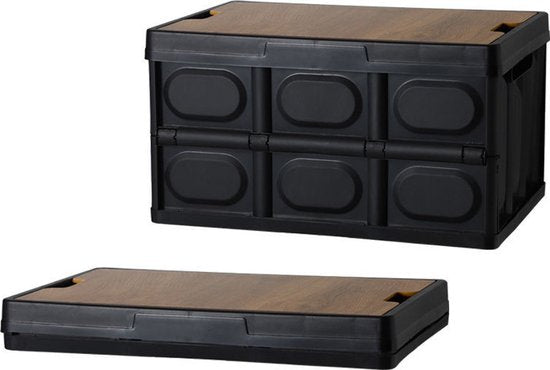 Ceruzo Opbergkrat met afneembaar houten Deksel - Vouwkrat - Kofferbak Organizer - Camping-55 l, Zwart