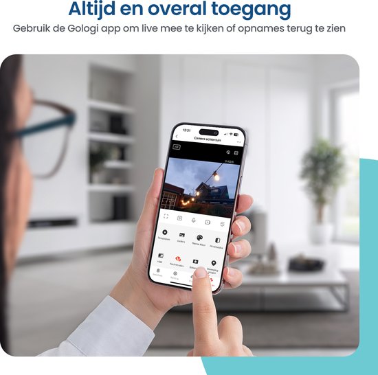 Gologi Solar Pro Beveiligingscamera voor buiten - 5200 mAh - Nightvision - Bewegingsdetectie - Bewakingscamera - Zonnepaneel - Draadloos - USB-C - WiFi en App - Wit
