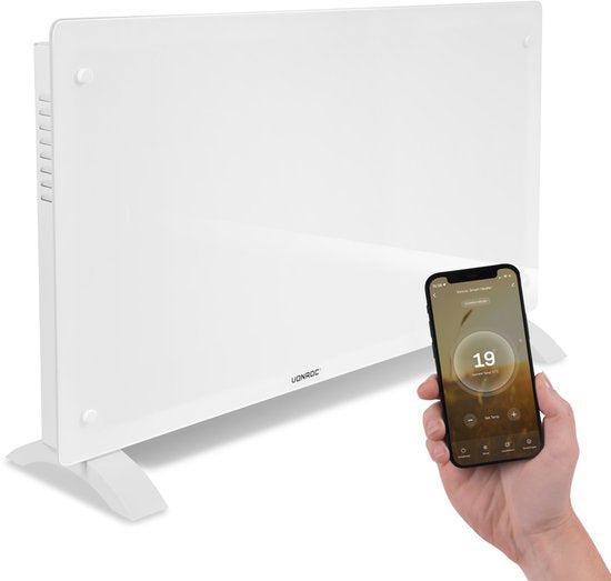 VONROC Luxe elektrische kachel - Convectorkachel - glazen paneel – 1250W/2500W - Verwarmt ruimtes tot 30m2 - Bediening app (via Wifi) als handmatig – Wit