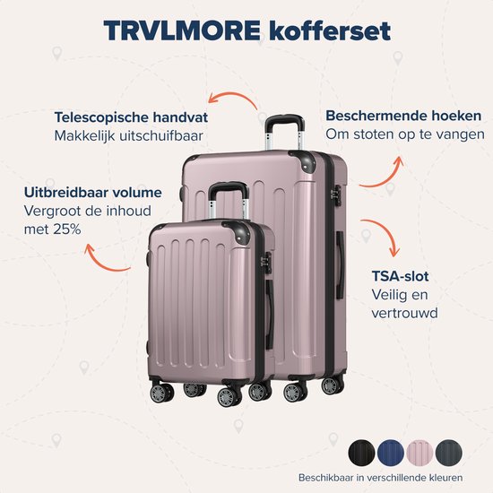 TRVLMORE Kofferset - 2 Delig - 45L Handbagage + 115L Ruimbagage - TSA Slot - Lichtgewicht - Reiskoffer Set - Roségoud